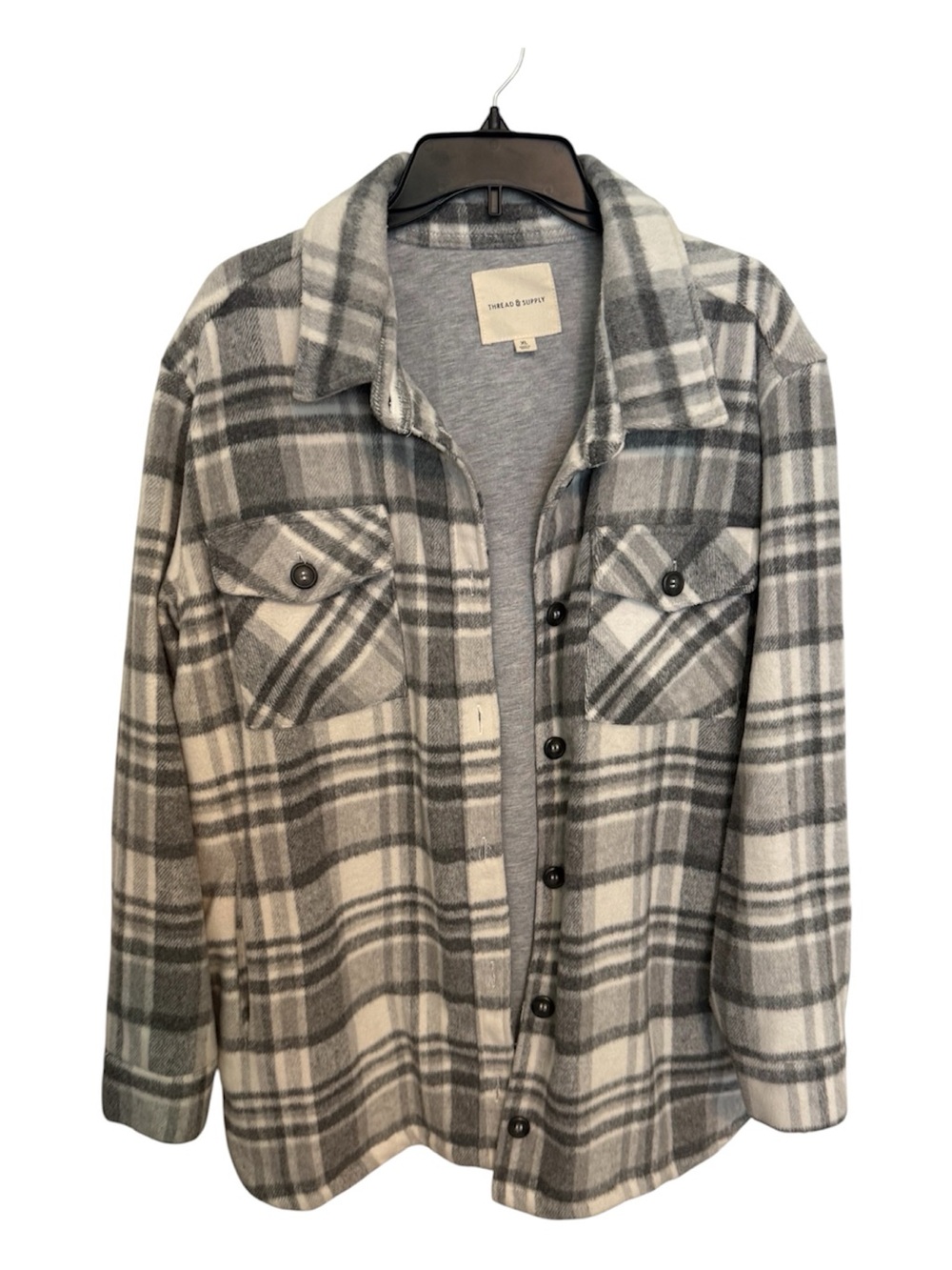 Thread & Supply Gray & White Plaid Oversized Shacket